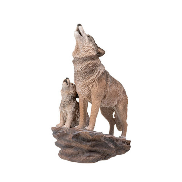 Howling Wolves Sculpture on top of rock figurine statue pair of wolfs